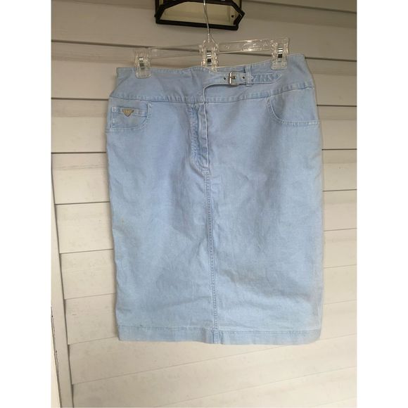 Max Mara Weekend Light Blue Denim Cotton Blend Washed Denim Midi Skirt Size 10 - Picture 2 of 16